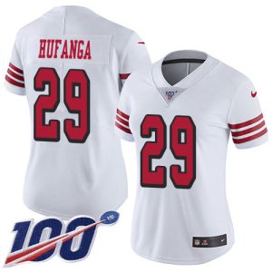 49ers #29 Talanoa Hufanga White Rush Women's Stitched NFL Limited 100th Season Jersey