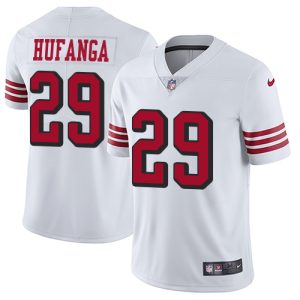 49ers #29 talanoa hufanga white rush youth stitched nfl vapor untouchable limited personalized jersey