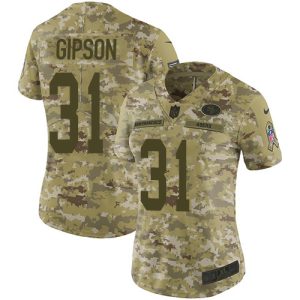 49ers #31 Tashaun Gipson Camo Women's Stitched NFL Limited 2018 Salute To Service Jersey