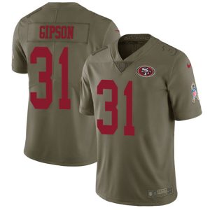 authentic 49ers #31 Tashaun Gipson Olive Men's Stitched NFL Limited 2017 Salute to Service Jersey