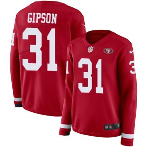 49ers #31 Tashaun Gipson Red Team Color Women's Stitched NFL Limited Therma Long Sleeve Jersey