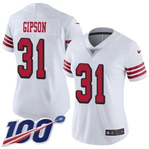 replica 49ers #31 Tashaun Gipson White Rush Women's Stitched NFL Limited 100th Season Jersey