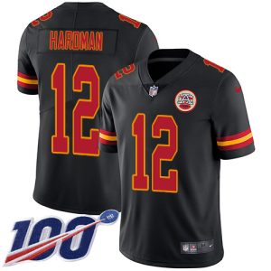 customized Chiefs #12 Mecole Hardman Black Men's Stitched NFL Limited Rush 100th Season Jersey