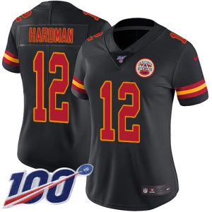 authentic Chiefs #12 Mecole Hardman Black Women's Stitched NFL Limited Rush 100th Season Jersey