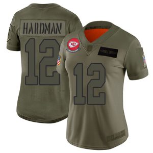 chiefs #12 mecole hardman camo women's stitched nfl limited 2019 salute to service customized jersey