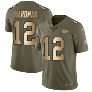 chiefs #12 mecole hardman olive/gold men's stitched nfl limited 2017 salute to service cheap jersey