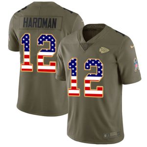 Chiefs #12 Mecole Hardman Olive/USA Flag Youth Stitched NFL Limited 2017 Salute To Service Jersey