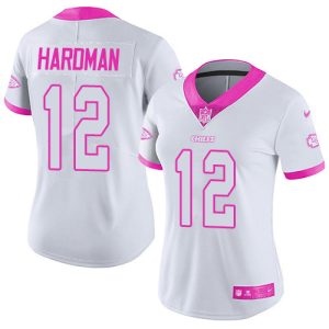 Chiefs #12 Mecole Hardman White/Pink Women's Stitched NFL Limited Rush Fashion Jersey