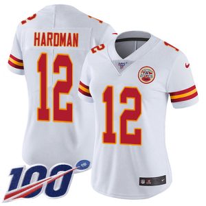 chiefs #12 mecole hardman white women's stitched nfl 100th season vapor limited wholesale jersey