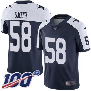 wholesale Cowboys #58 Mazi Smith Navy Blue Thanksgiving Men's Stitched NFL 100th Season Vapor Throwback Limited Jersey