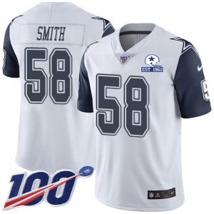 cowboys #58 mazi smith white men's stitched with established in 1960 patch nfl limited rush 100th season replica jersey