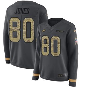 Eagles #80 Julio Jones Anthracite Salute to Service Women's Stitched NFL Limited Therma Long Sleeve Jersey