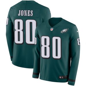 youth Eagles #80 Julio Jones Green Team Color Men's Stitched NFL Limited Therma Long Sleeve Jersey