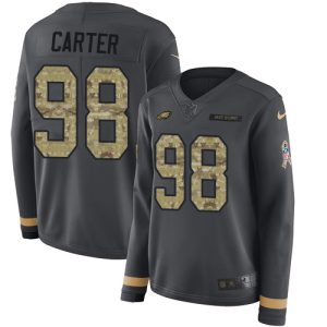 eagles #98 jalen carter anthracite salute to service women's stitched nfl limited therma long sleeve youth jersey