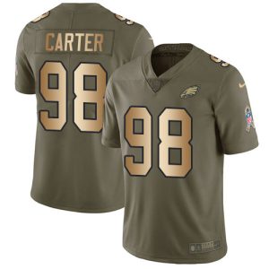 eagles #98 jalen carter olive/gold men's stitched nfl limited 2017 salute to service personalized jersey