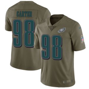 eagles #98 jalen carter olive men's stitched nfl limited 2017 salute to service customized jersey