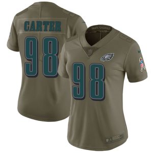 Eagles #98 Jalen Carter Olive Women's Stitched NFL Limited 2017 Salute To Service Jersey