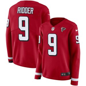 Falcons #5 Desmond Ridder Red Team Color Women's Stitched NFL Limited Therma Long Sleeve Jersey