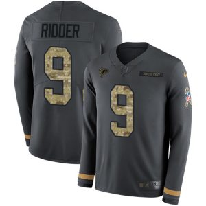 Falcons #9 Desmond Ridder Anthracite Salute to Service Men's Stitched NFL Limited Therma Long Sleeve Jersey