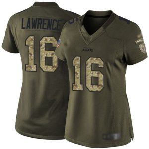 Jaguars #16 Trevor Lawrence Green Women's Stitched NFL Limited 2015 Salute to Service Jersey