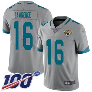 jaguars #16 trevor lawrence silver men's stitched nfl limited inverted legend 100th season wholesale jersey