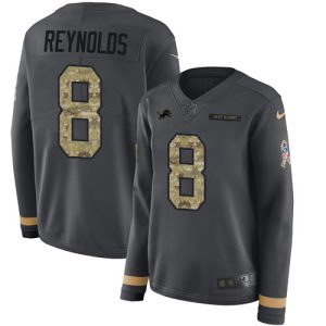 replica Lions #8 Josh Reynolds Anthracite Salute to Service Women's Stitched NFL Limited Therma Long Sleeve Jersey