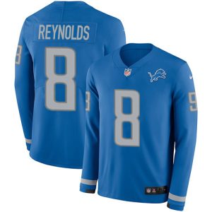 lions #8 josh reynolds blue team color men's stitched nfl limited therma long sleeve youth jersey