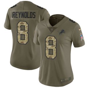 Lions #8 Josh Reynolds Olive/Camo Women's Stitched NFL Limited 2017 Salute To Service Jersey