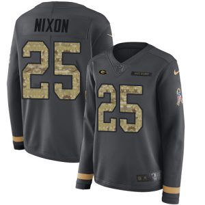 packers #25 keisean nixon anthracite salute to service women's stitched nfl limited therma long sleeve wholesale jersey