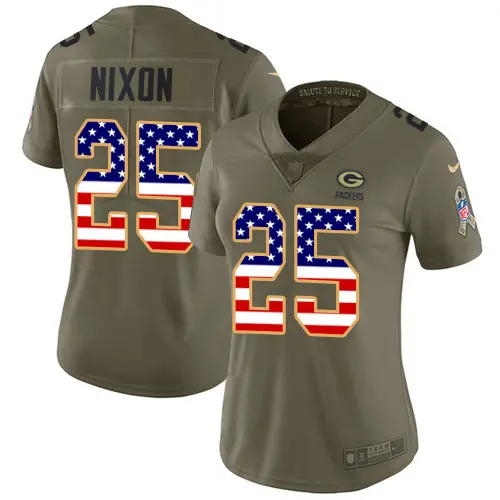 Packers #25 Keisean Nixon Olive/USA Flag Women's Stitched NFL Limited 2017 Salute To Service Jersey