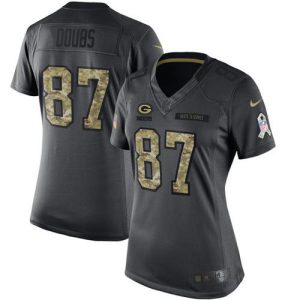 Packers #87 Romeo Doubs Black Women's Stitched NFL Limited 2016 Salute to Service Jersey