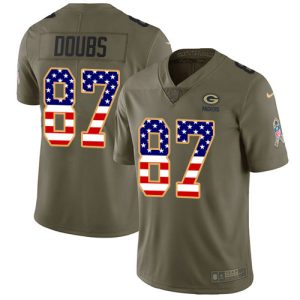 Packers #87 Romeo Doubs Olive/USA Flag Men's Stitched NFL Limited 2017 Salute To Service Jersey