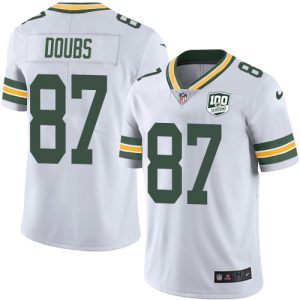 Packers #87 Romeo Doubs White Men's 100th Season Stitched NFL Vapor Untouchable Limited Jersey