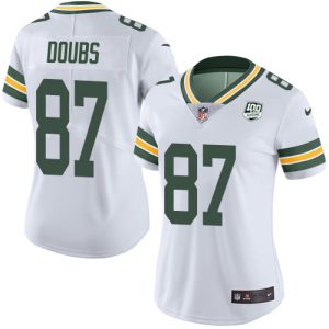 packers #87 romeo doubs white women's 100th season stitched nfl vapor untouchable limited wholesale jersey