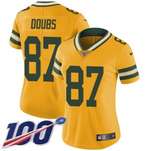 Packers #87 Romeo Doubs Yellow Women's Stitched NFL Limited Rush Jersey