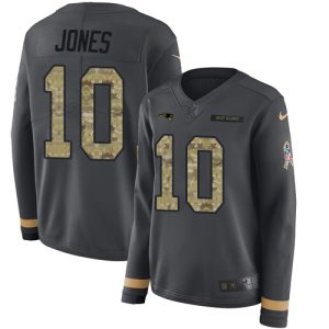 cheap Patriots #10 Mac Jones Anthracite Salute to Service Women's Stitched NFL Limited Therma Long Sleeve Jersey