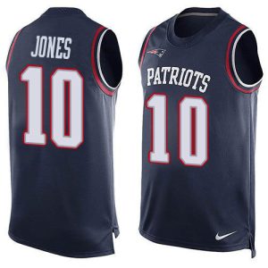 cheap Patriots #10 Mac Jones Navy Blue Team Color Men's Stitched NFL Limited Tank Top Jersey