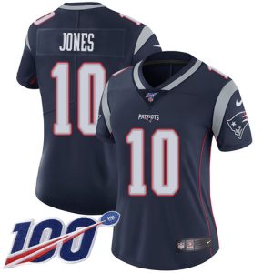 Patriots #10 Mac Jones Navy Blue Team Color Women's Stitched NFL 100th Season Vapor Limited Jersey