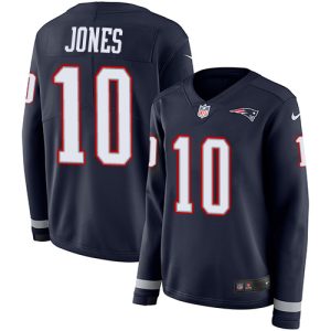 Patriots #10 Mac Jones Navy Blue Team Color Women's Stitched NFL Limited Therma Long Sleeve Jersey