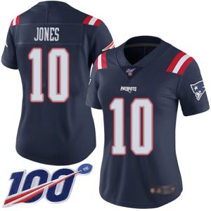 Patriots #10 Mac Jones Navy Blue Women's Stitched NFL Limited Rush 100th Season Jersey