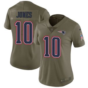 elite Patriots #10 Mac Jones Olive Women's Stitched NFL Limited 2017 Salute To Service Jersey