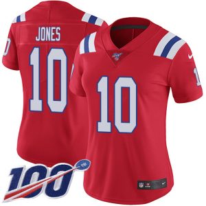 Patriots #10 Mac Jones Red Alternate Women's Stitched NFL 100th Season Vapor Limited Jersey