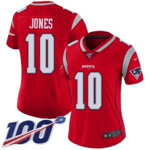 custom Patriots #10 Mac Jones Red Women's Stitched NFL Limited Inverted Legend 100th Season Jersey