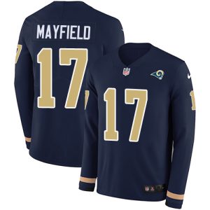 Rams #17 Baker Mayfield Navy Blue Team Color Youth Stitched NFL Limited Therma Long Sleeve Jersey