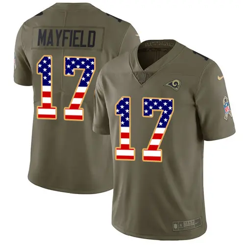 cheap Rams #17 Baker Mayfield Olive/USA Flag Youth Stitched NFL Limited 2017 Salute To Service Jersey