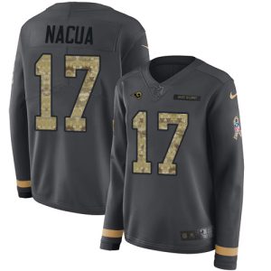 Rams #17 Puka Nacua Anthracite Salute to Service Women's Stitched NFL Limited Therma Long Sleeve Jersey