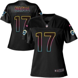 custom Rams #17 Puka Nacua Black Women's NFL Fashion Game Jersey