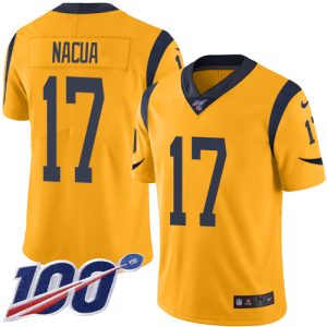 cheap Rams #17 Puka Nacua Gold Men's Stitched NFL Limited Rush 100th Season Jersey