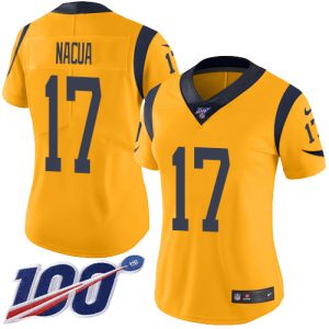 Rams #17 Puka Nacua Gold Women's Stitched NFL Limited Rush 100th Season Jersey