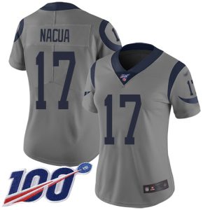 Rams #17 Puka Nacua Gray Women's Stitched NFL Limited Inverted Legend 100th Season Jersey